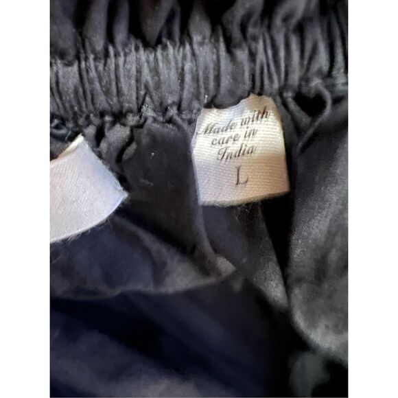 Doen Women's Black Puff Sleeve Ruffle Smocked Ischia Poplin Dress Large NWOT - Picture 14 of 16